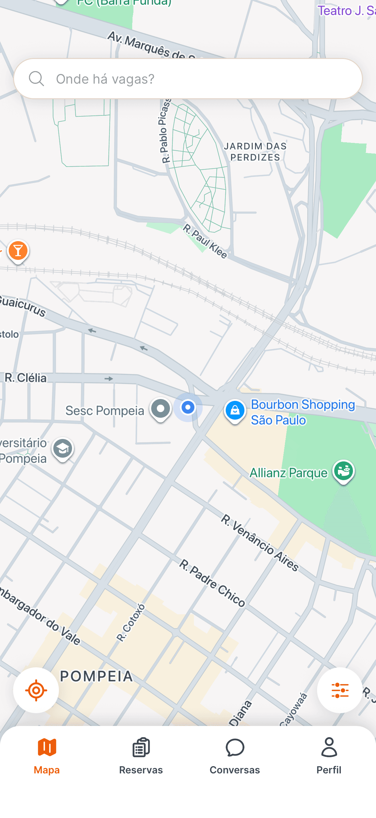 Mapa do AVagas com garagens de moradores